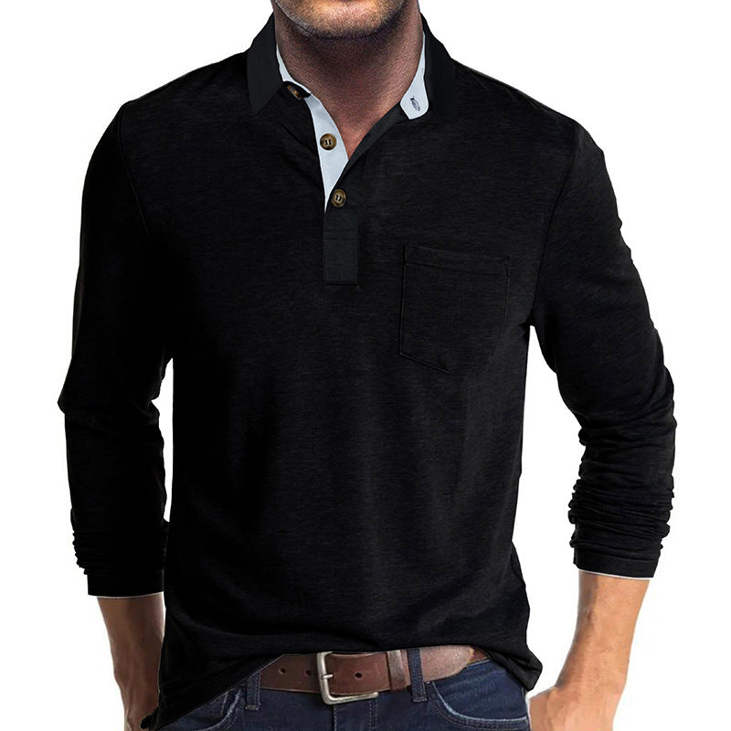 Mans långärmad polo skjorta med klassisk Henley-halsringning Mirla-Eva Jonsson