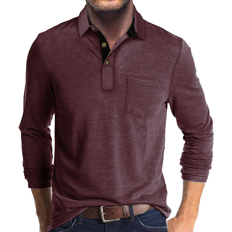 Mans långärmad polo skjorta med klassisk Henley-halsringning Mirla-Eva Jonsson