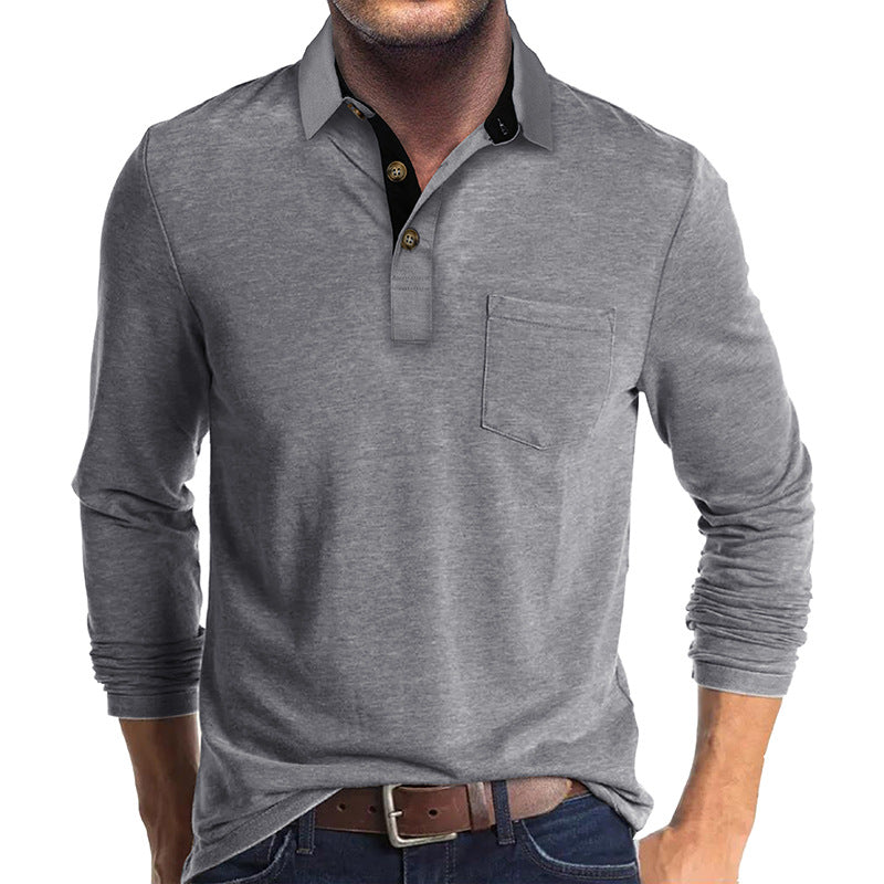 Mans långärmad polo skjorta med klassisk Henley-halsringning Mirla-Eva Jonsson