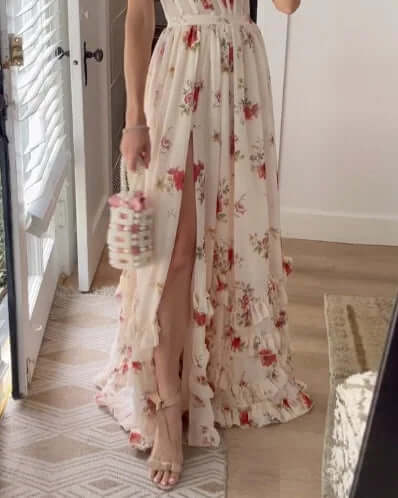 Maxi Sundress - Elegant - Slit - Blommig klänning - Korsettklänning-Eva Jonsson