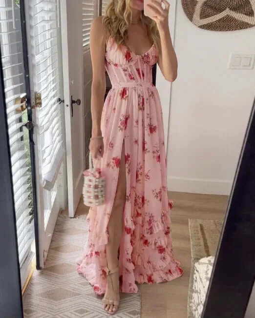 Maxi Sundress - Elegant - Slit - Blommig klänning - Korsettklänning-Eva Jonsson