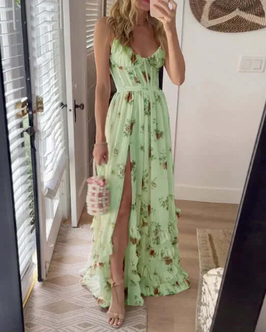 Maxi Sundress - Elegant - Slit - Blommig klänning - Korsettklänning-Eva Jonsson