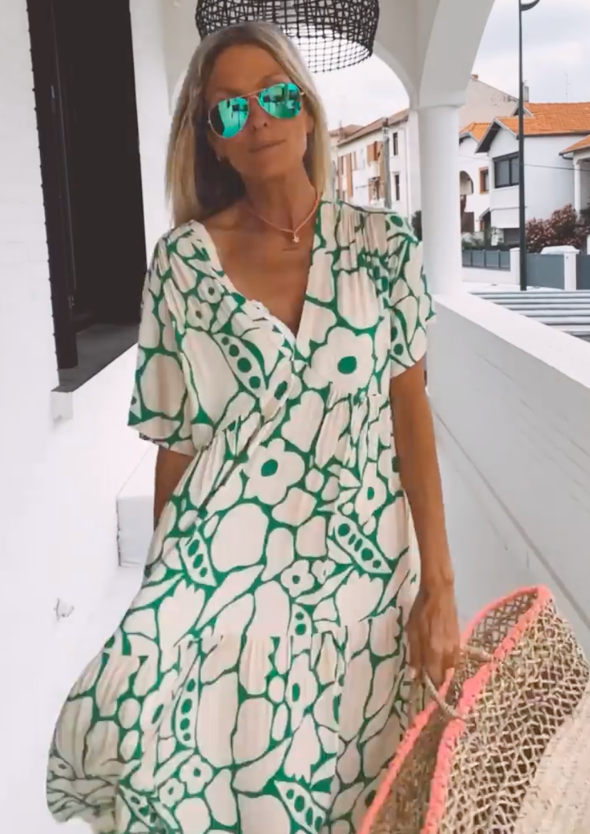 Maxi Sundress - V-ringad kortärmad sommarklänning för kvinnor-Eva Jonsson
