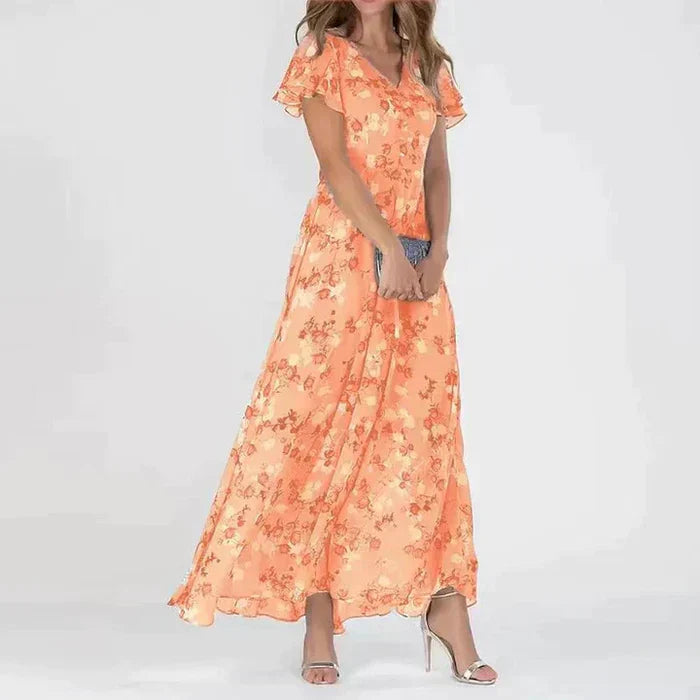 Maxi solklänning | Blommig | Butterfly Sleeve | Sommarklänning | Maxiklänning-Eva Jonsson