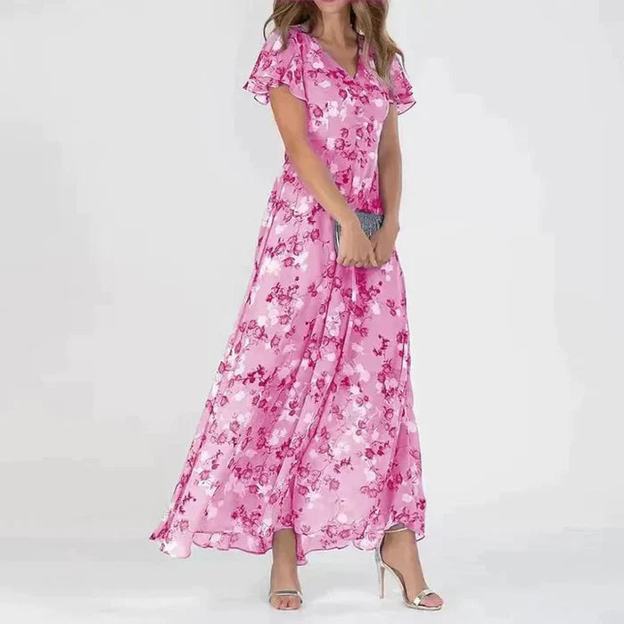 Maxi solklänning | Blommig | Butterfly Sleeve | Sommarklänning | Maxiklänning-Eva Jonsson