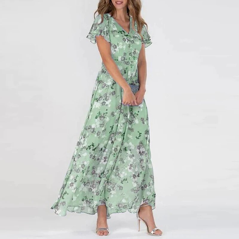Maxi solklänning | Blommig | Butterfly Sleeve | Sommarklänning | Maxiklänning-Eva Jonsson