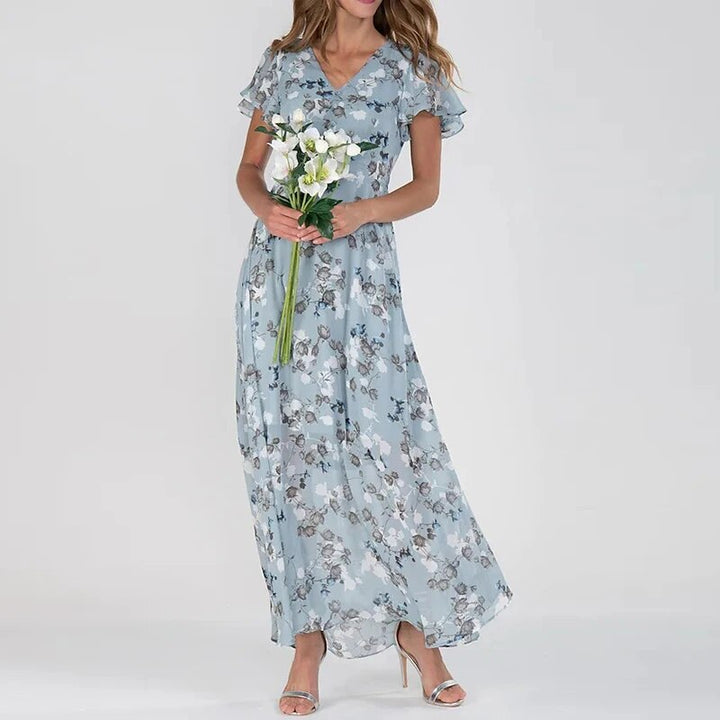 Maxi solklänning | Blommig | Butterfly Sleeve | Sommarklänning | Maxiklänning-Eva Jonsson