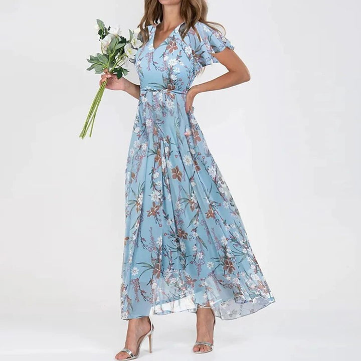 Maxi solklänning | Blommig | Butterfly Sleeve | Sommarklänning | Maxiklänning-Eva Jonsson