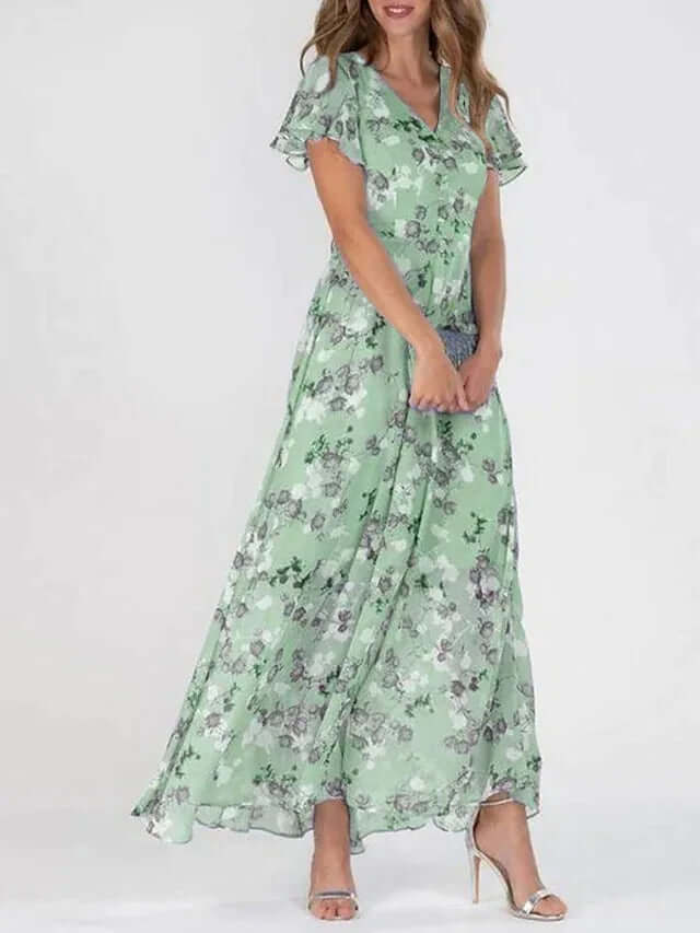 Maxi-solklänning | Butterfly-ärm | Flowy | Blommig klänning | Sommarklänning-Eva Jonsson
