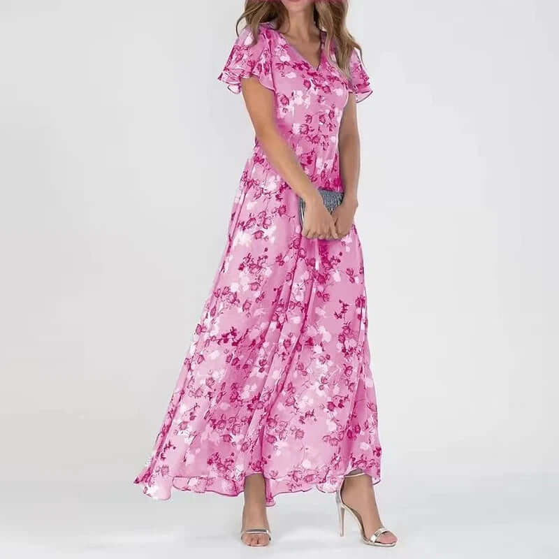 Maxi-solklänning | Butterfly-ärm | Flowy | Blommig klänning | Sommarklänning-Eva Jonsson