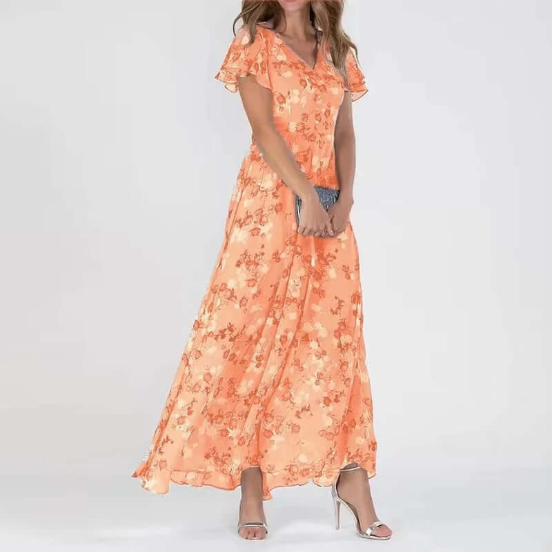 Maxi-solklänning | Butterfly-ärm | Flowy | Blommig klänning | Sommarklänning-Eva Jonsson
