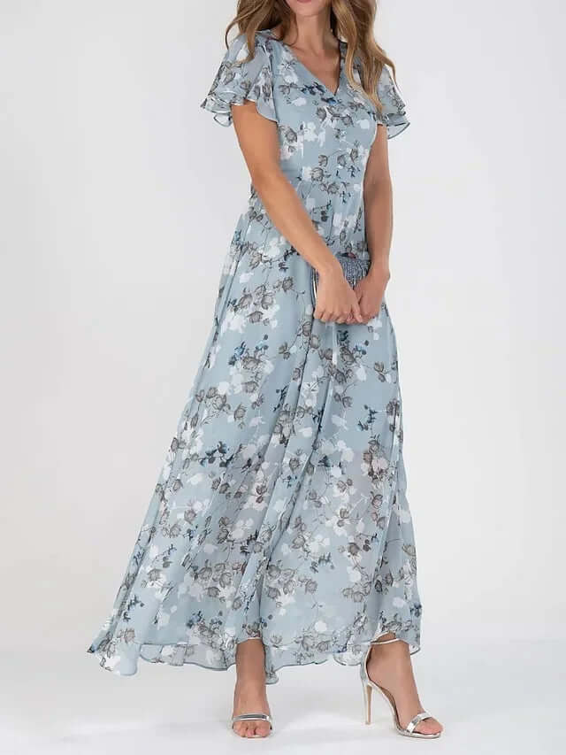 Maxi-solklänning | Butterfly-ärm | Flowy | Blommig klänning | Sommarklänning-Eva Jonsson