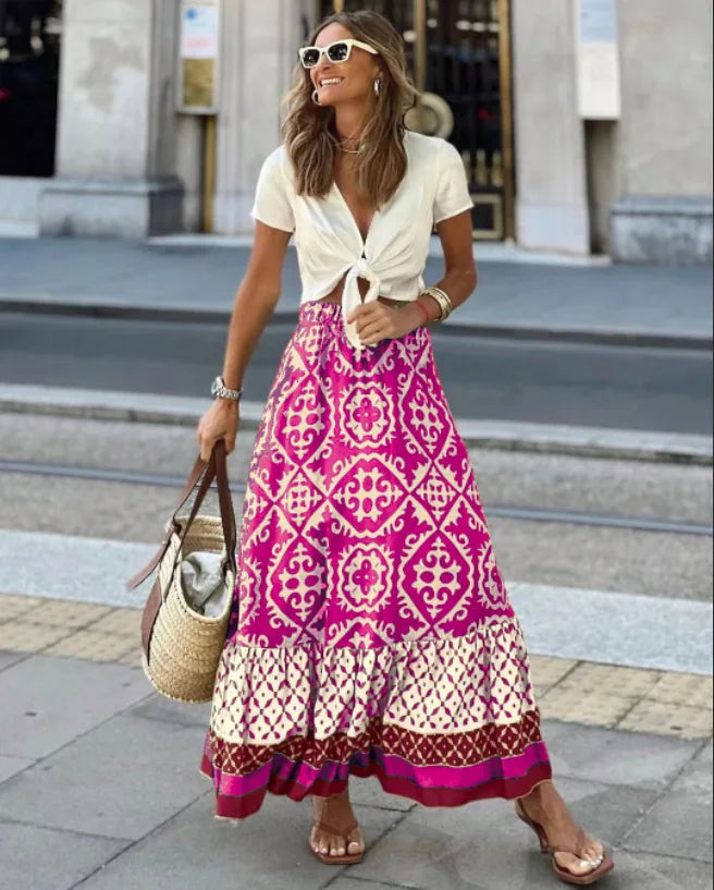 Maxikjol – Damkjol med hög midja och boho-mönster-Eva Jonsson