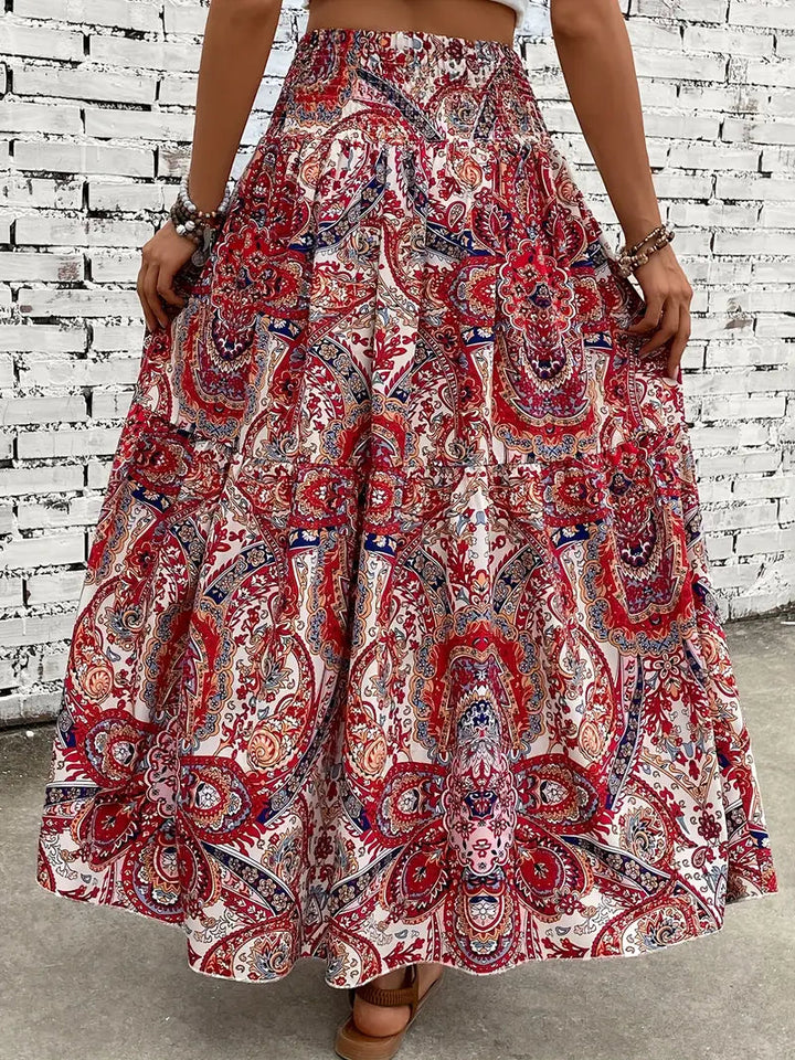 Maxikjol - Mönstrad - Rynkad midja - Boho-stil - Långa kjolar-Eva Jonsson