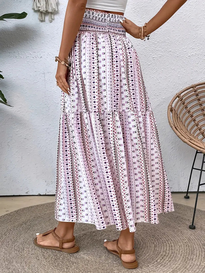 Maxikjol - Mönstrad - Rynkad midja - Boho-stil - Långa kjolar-Eva Jonsson