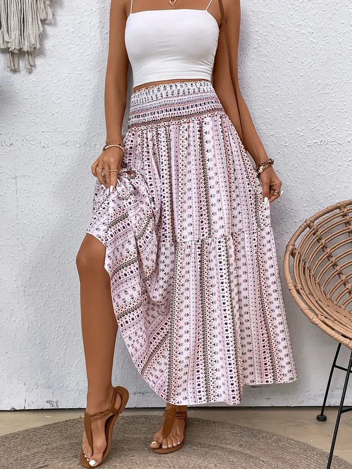 Maxikjol - Mönstrad - Rynkad midja - Boho-stil - Långa kjolar-Eva Jonsson