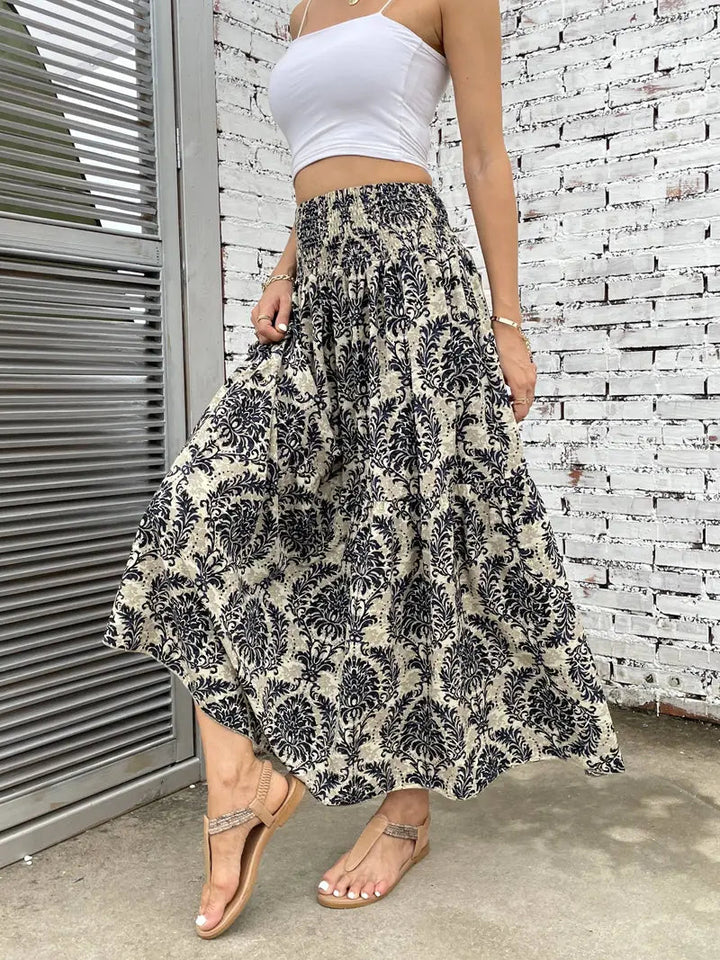 Maxikjol - Mönstrad - Rynkad midja - Boho-stil - Långa kjolar-Eva Jonsson