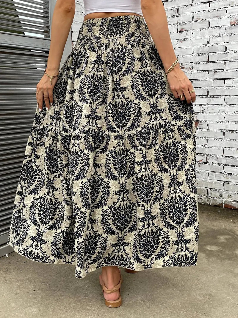 Maxikjol - Mönstrad - Rynkad midja - Boho-stil - Långa kjolar-Eva Jonsson