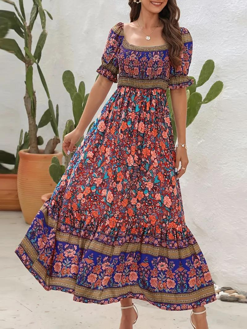 Maxiklänning - Blommig - Off Shoulder - Sommarklänning - Maxi Solklänning-Eva Jonsson