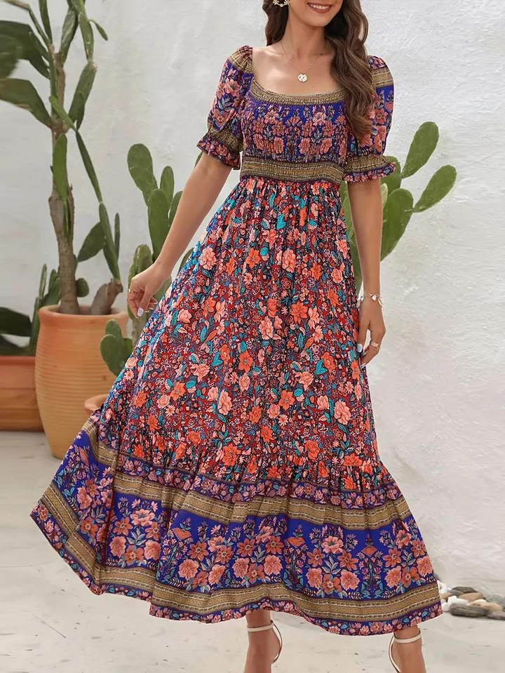 Maxiklänning - Blommig - Off Shoulder - Sommarklänning - Maxi Solklänning-Eva Jonsson