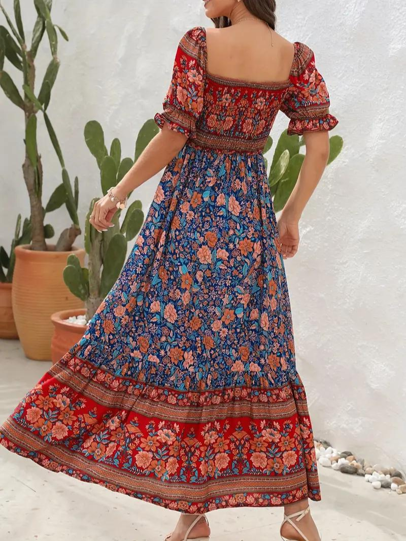 Maxiklänning - Blommig - Off Shoulder - Sommarklänning - Maxi Solklänning-Eva Jonsson