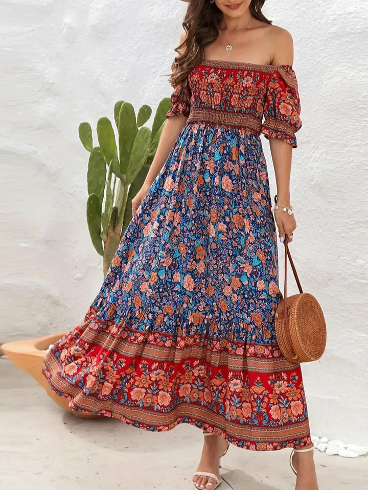 Maxiklänning - Blommig - Off Shoulder - Sommarklänning - Maxi Solklänning-Eva Jonsson