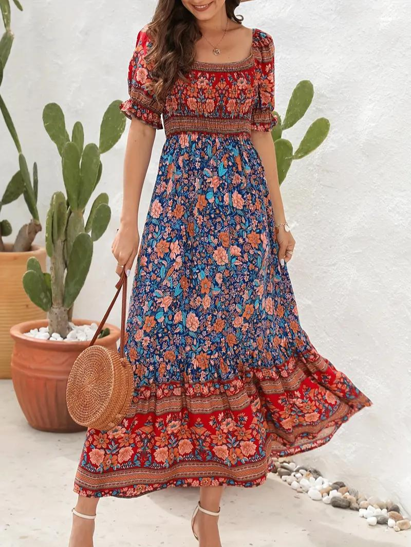 Maxiklänning - Blommig - Off Shoulder - Sommarklänning - Maxi Solklänning-Eva Jonsson
