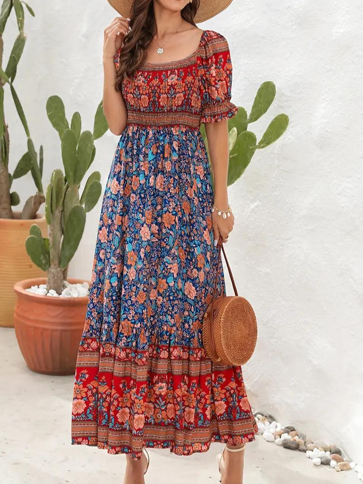 Maxiklänning - Blommig - Off Shoulder - Sommarklänning - Maxi Solklänning-Eva Jonsson