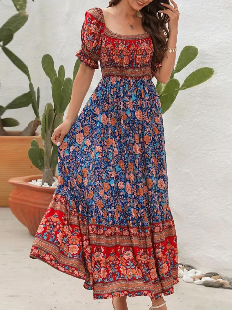 Maxiklänning - Blommig - Off Shoulder - Sommarklänning - Maxi Solklänning-Eva Jonsson