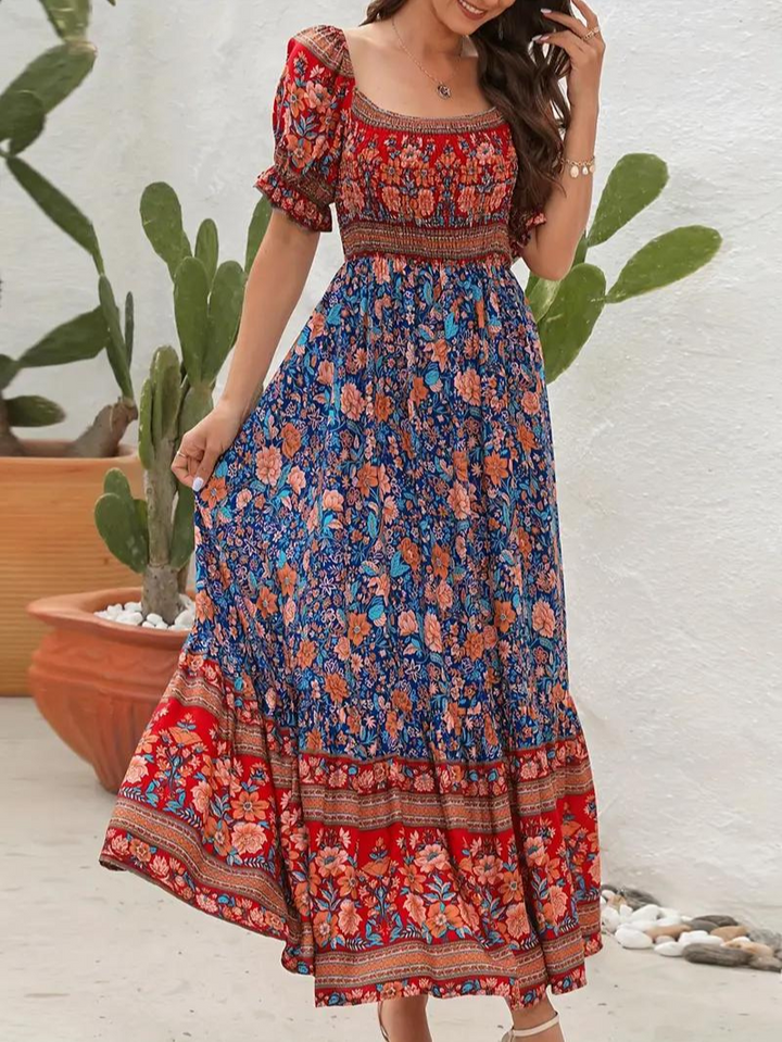 Maxiklänning - Blommig - Off Shoulder - Sommarklänning - Maxi Solklänning-Eva Jonsson