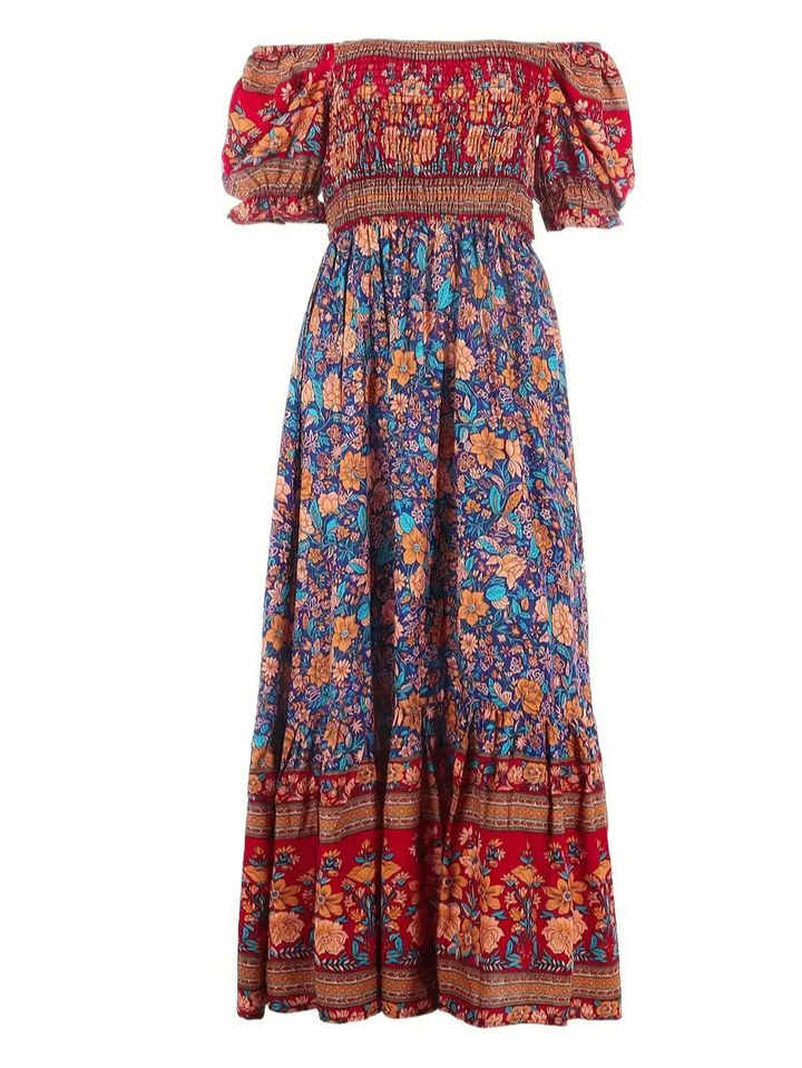 Maxiklänning - Blommig - Off Shoulder - Sommarklänning - Maxi Solklänning-Eva Jonsson