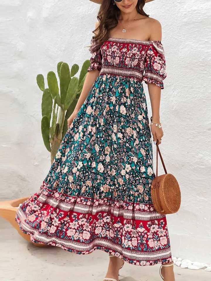Maxiklänning - Blommig - Off Shoulder - Sommarklänning - Maxi Solklänning-Eva Jonsson