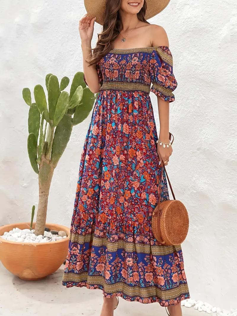 Maxiklänning - Blommig - Off Shoulder - Sommarklänning - Maxi Solklänning-Eva Jonsson