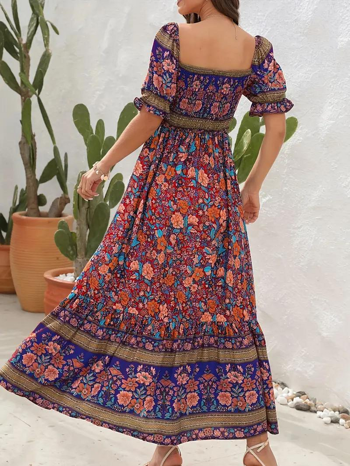 Maxiklänning - Blommig - Off Shoulder - Sommarklänning - Maxi Solklänning-Eva Jonsson