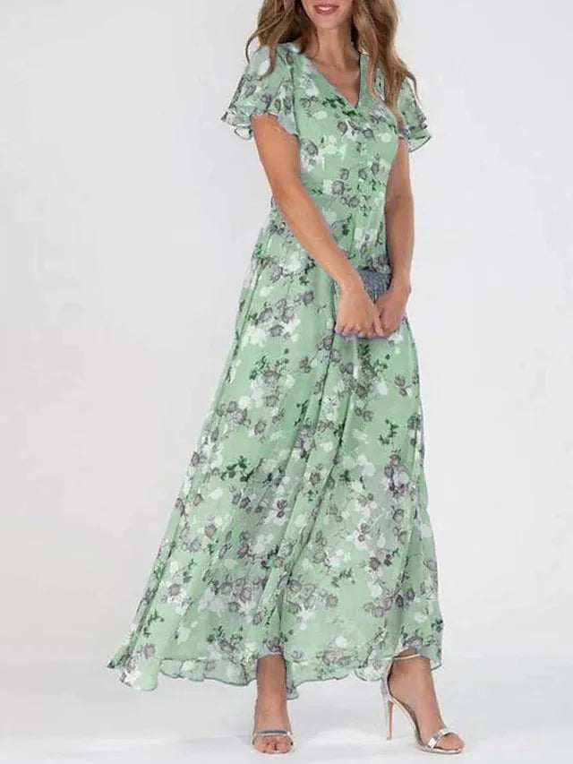 Maxiklänning | Butterfly Sleeve | Blommig | Maxi solklänning | Sommarklänning-Eva Jonsson