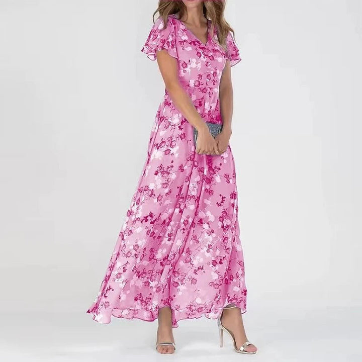 Maxiklänning | Butterfly Sleeve | Blommig | Maxi solklänning | Sommarklänning-Eva Jonsson