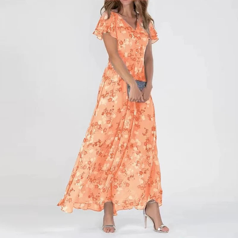 Maxiklänning | Butterfly Sleeve | Blommig | Maxi solklänning | Sommarklänning-Eva Jonsson