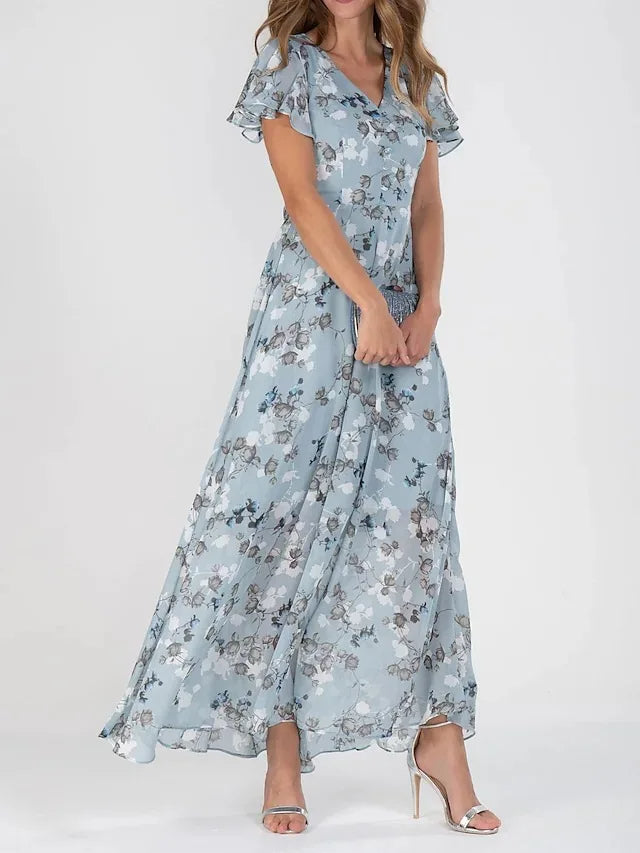 Maxiklänning | Butterfly Sleeve | Blommig | Maxi solklänning | Sommarklänning-Eva Jonsson