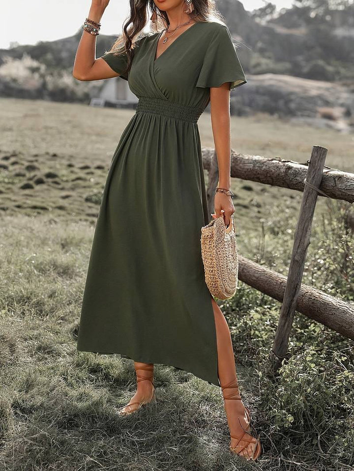 Maxiklänning - Dam, Grön Maxiklänning med fjärilsärm-Eva Jonsson