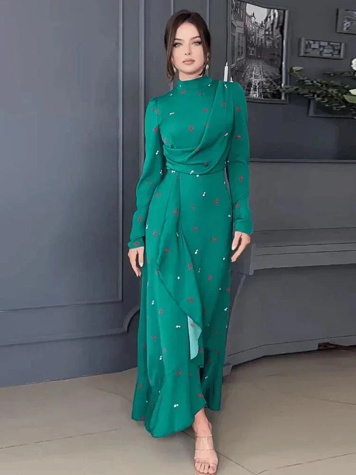Maxiklänning - Elegant - Hög Hals - Långärmad Klänning - Långklänning-Eva Jonsson