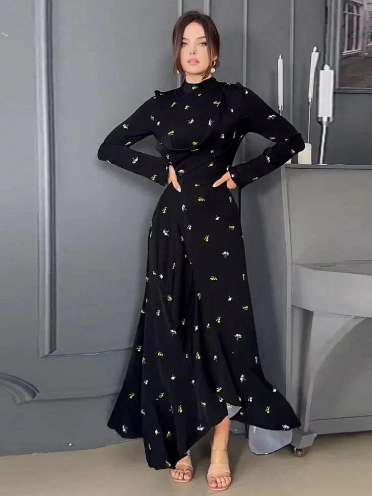 Maxiklänning - Elegant - Hög Hals - Långärmad Klänning - Långklänning-Eva Jonsson