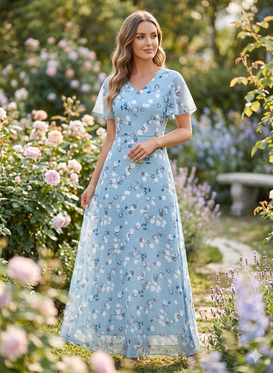 Maxiklänning | Flödande | Fjärrermär | Blommig klänning | Sommarklänning-Eva Jonsson