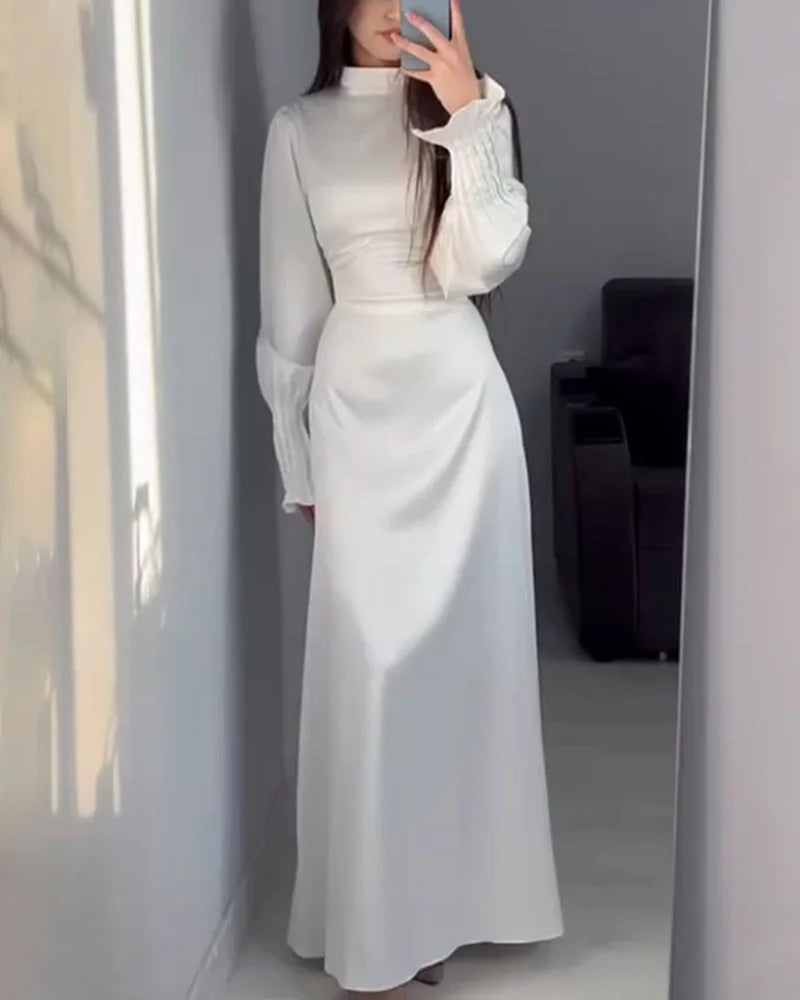 Maxiklänning - Långärmad - Lanternärmad - Satinklänning - Elegant klänning-Eva Jonsson