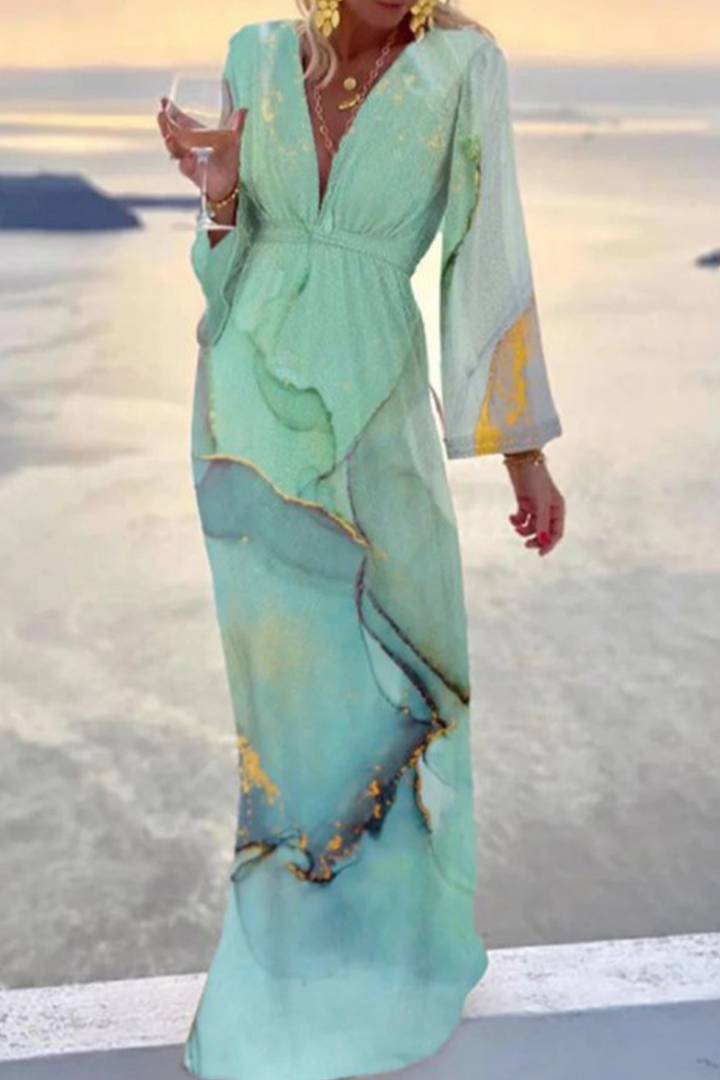 Maxiklänning | Långärmad | V-ringad | Sommarklänning | Maxisundklänning-Eva Jonsson