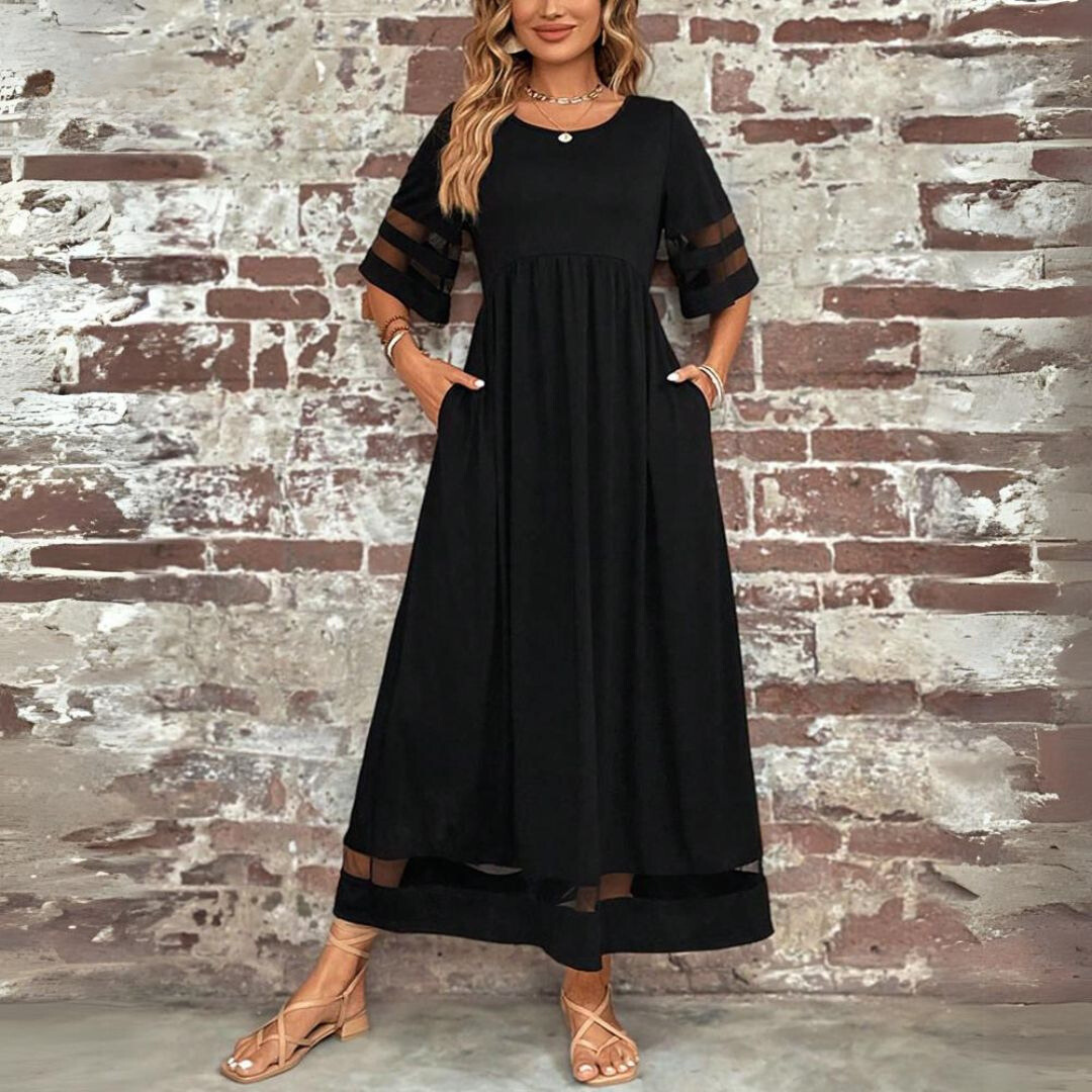 Maxiklänning | Magtäckande | Kortärmad | A-linjeformad klänning | Elegant klänning-Eva Jonsson