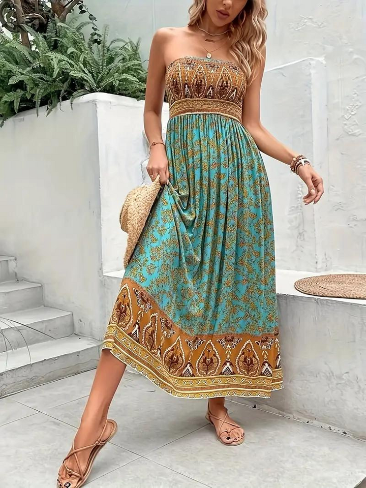Maxiklänning, axelbandslös, Boho-stil, lång solklänning, tubklänning-Eva Jonsson