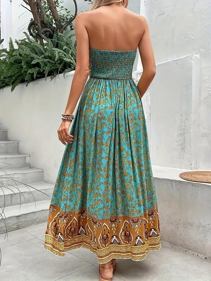 Maxiklänning, axelbandslös, Boho-stil, lång solklänning, tubklänning-Eva Jonsson