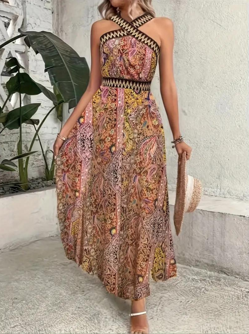 Maxiklänning, halterneck, Boho-stil, sommarklänning, långa klänningar-Eva Jonsson