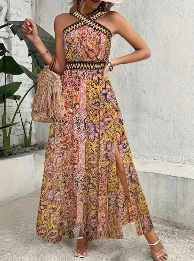 Maxiklänning, halterneck, Boho-stil, sommarklänning, långa klänningar-Eva Jonsson