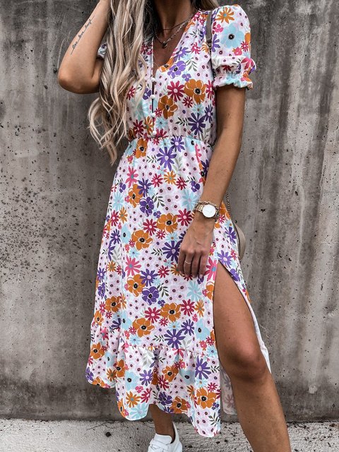 Maxiklänning – kortärmad – blommig – sommarklänning – maxiklänning-Eva Jonsson